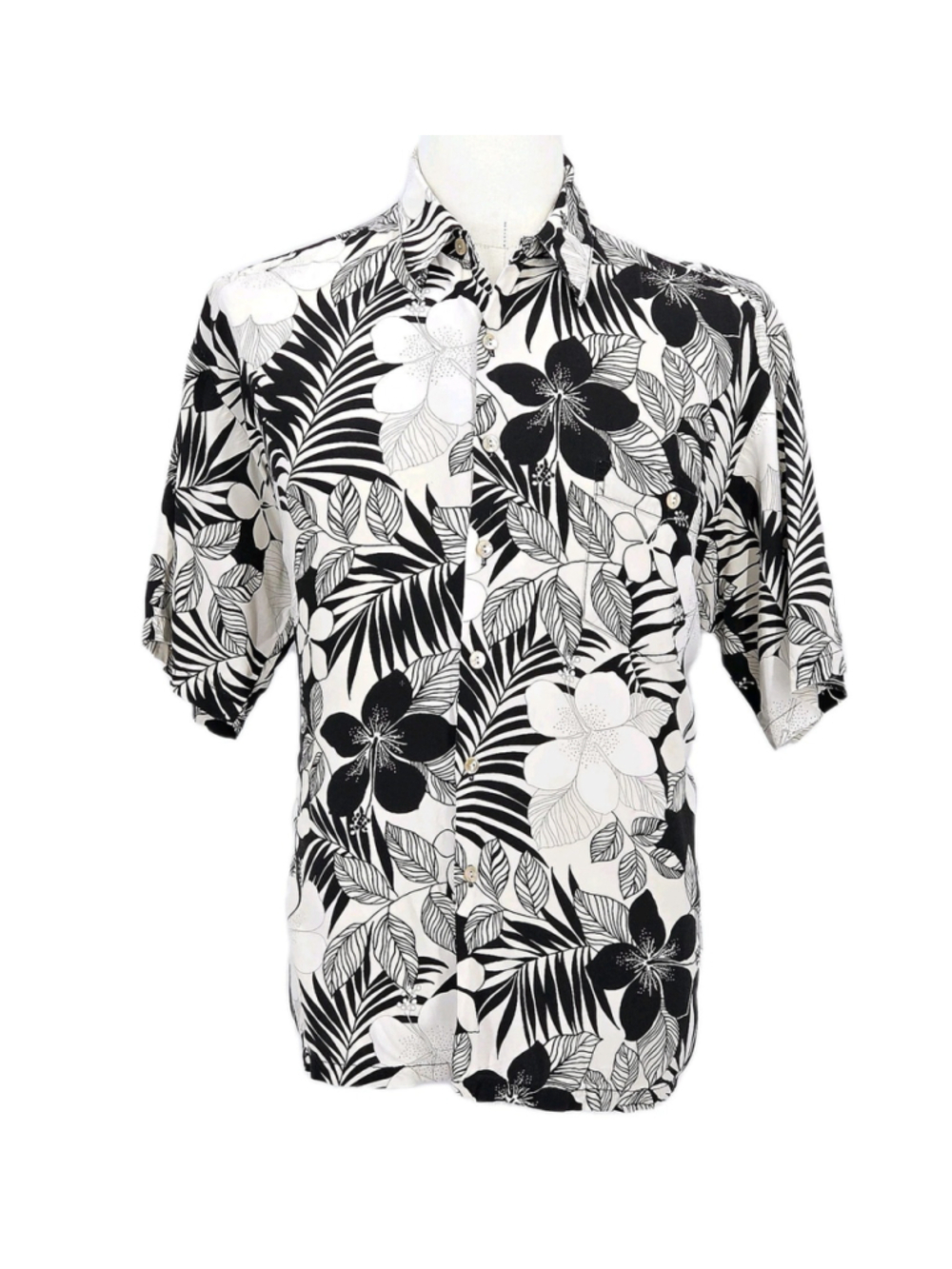 Tori Richard Shirt Men XL Black White Floral Resort Hawaiian Vacation Beach